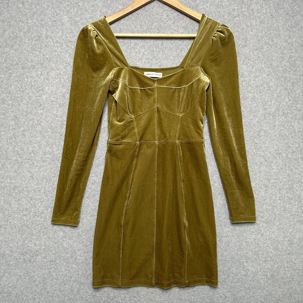 Urban Outfitters Olive Green Velvet Corset Mini Dress‎ Long Sleeve XS